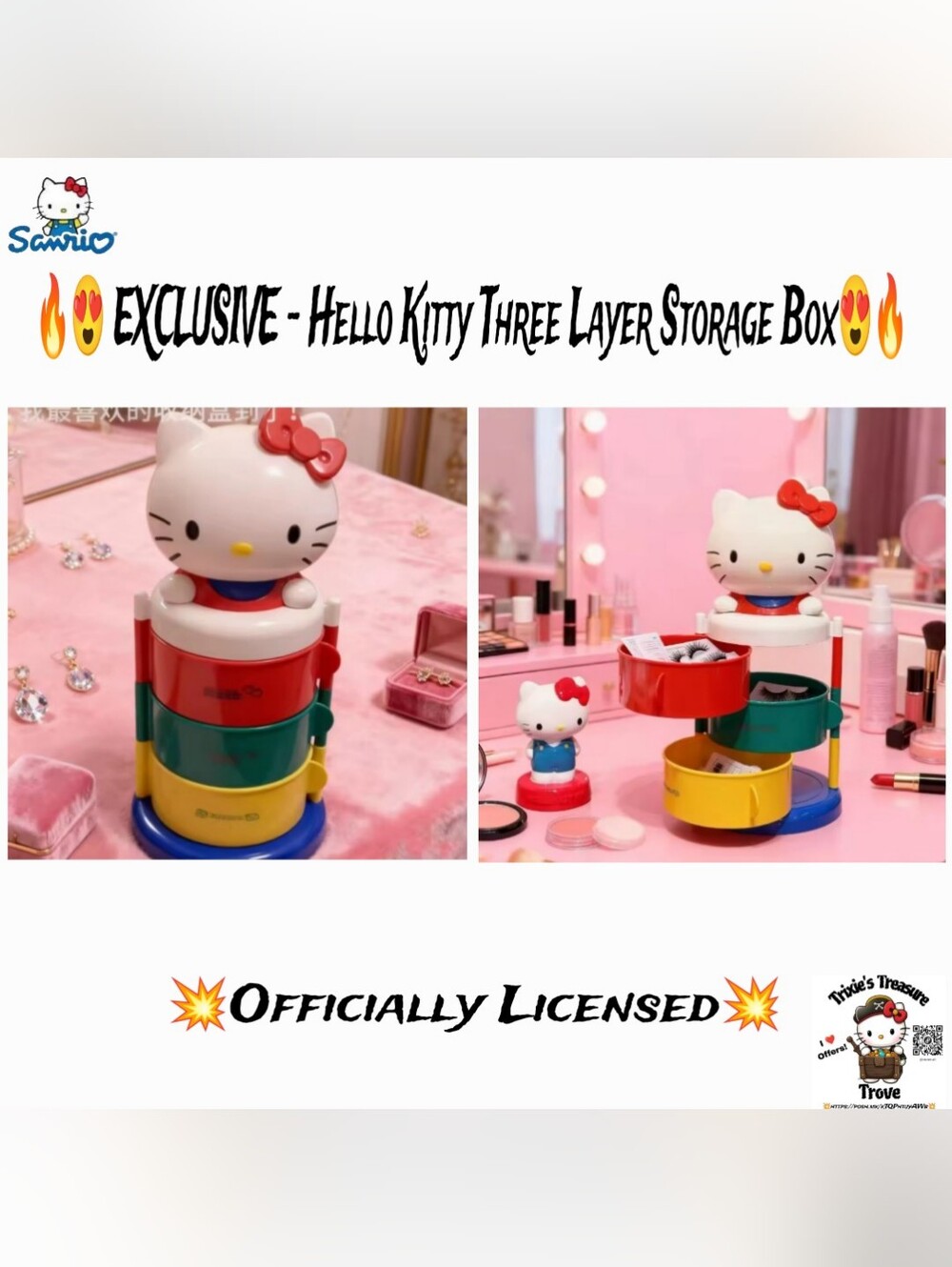 EXCLUSIVE - Hello Kitty Officially Licensed Three Layer Storage Box